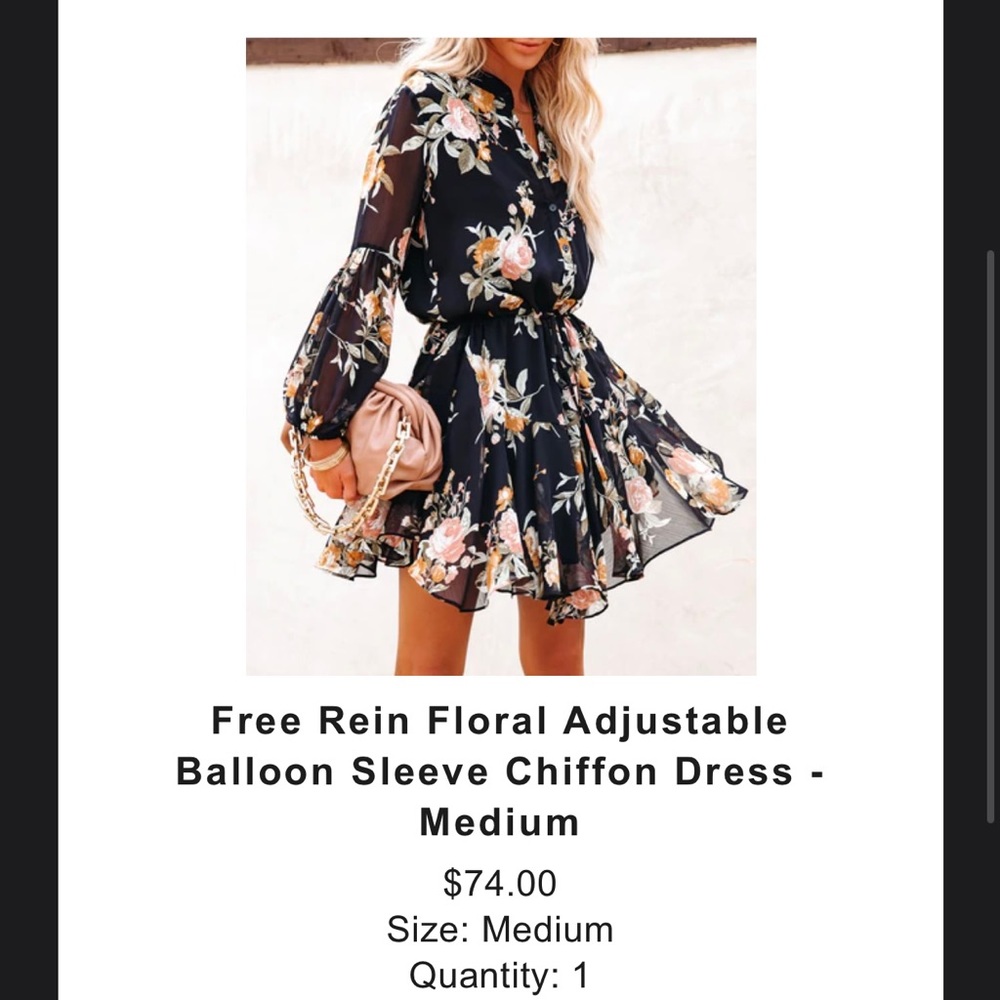 Free Rein Floral Balloon Sleeve Chiffon Dress